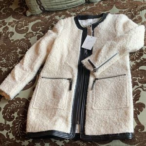 Joie Sweater Jacket with Leather Trim